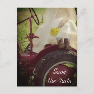 Bride on Tractor Country Wedding Save the Date Announcement Postcard
