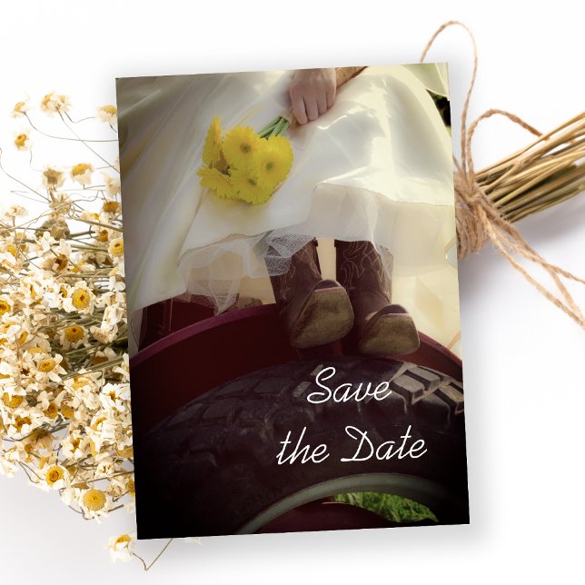 Bride on Tractor Farm Wedding Save the Date Invitation (Creator Uploaded)