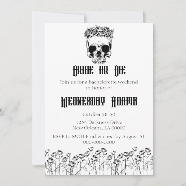 Bride or Die Bachelorette Party Invitation (Front)