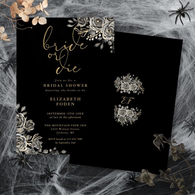 Bride Or Die Black And Gold Gothic Bridal Shower Invitation (Bride Or Die Black And Gold Gothic Bridal Shower Invitation)