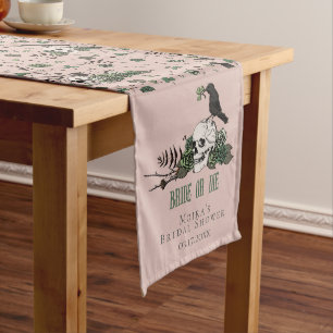 Bride or Die Blush Pink Floral Skull Bridal Shower Long Table Runner