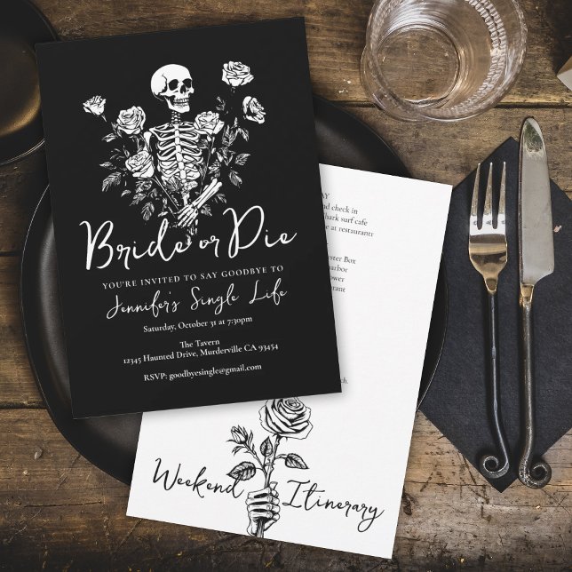 Bride or Die Floral Skeleton Bachelorette Weekend Invitation (Creator Uploaded)
