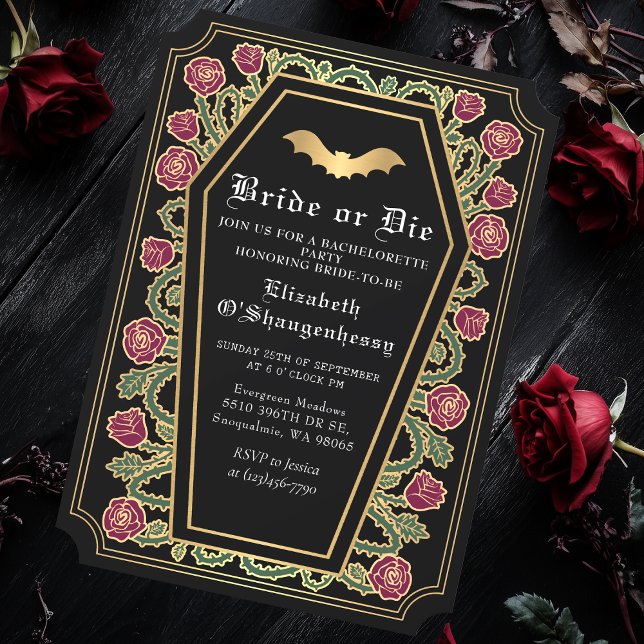 Bride or Die Gothic Coffin Bachelorette Party Invitation (Creator Uploaded)