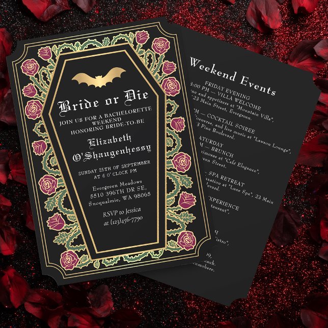 Bride or Die Gothic Coffin Bachelorette Weekend Invitation (Creator Uploaded)