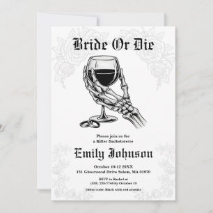 Bride or Die Gothic Skeleton Bachelorette Party Invitation