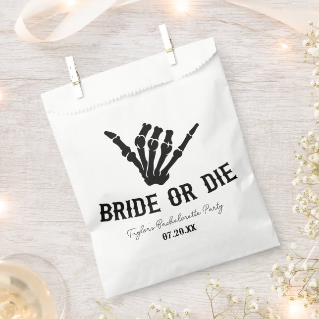 Bride or Die Rockstar Skeleton Bachelorette Party Favour Bag (Clipped)