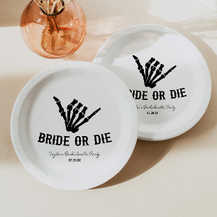 Bride or Die Rockstar Skeleton Bachelorette Party Paper Plate