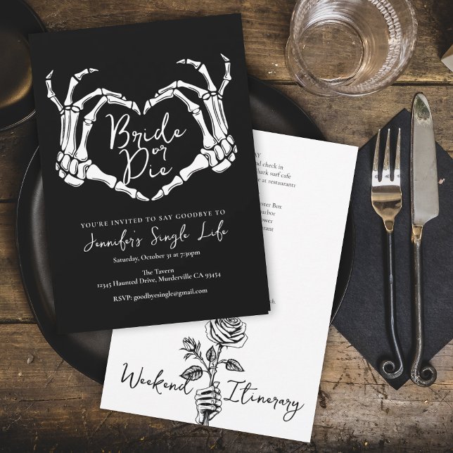 Bride or Die Skeleton Heart Bachelorette Weekend Invitation (Creator Uploaded)