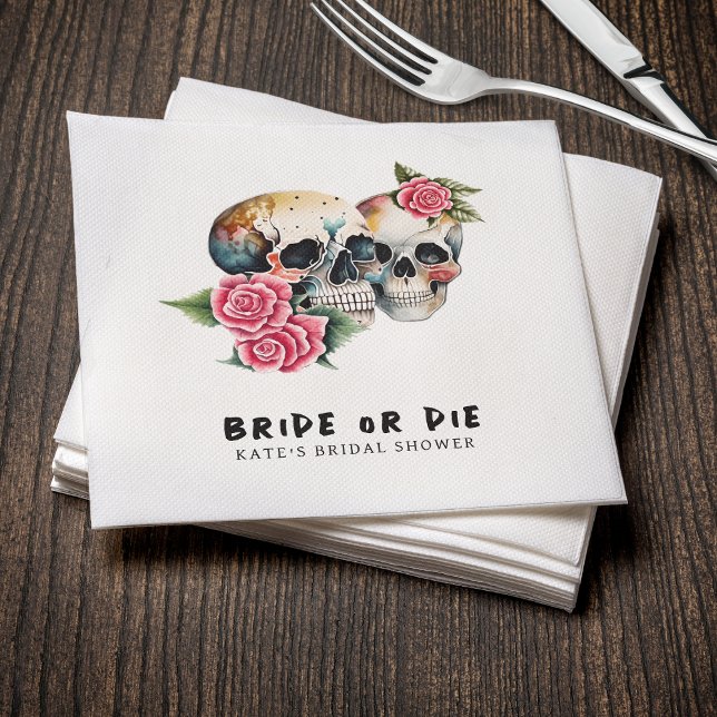 Bride or Die Skulls & Roses Bridal Shower Napkin (Creator Uploaded)