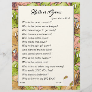 Bride or Groom bridal shower game Flyer