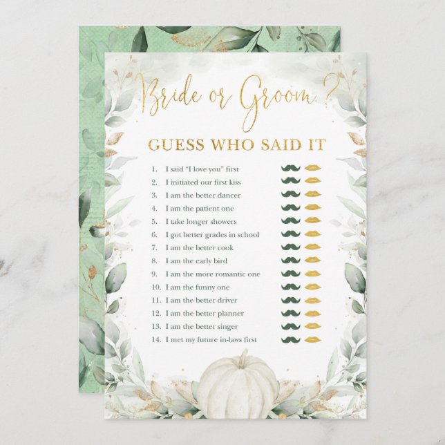 Bride or Groom Fall Pumpkin Bridal Shower Game (Front/Back)