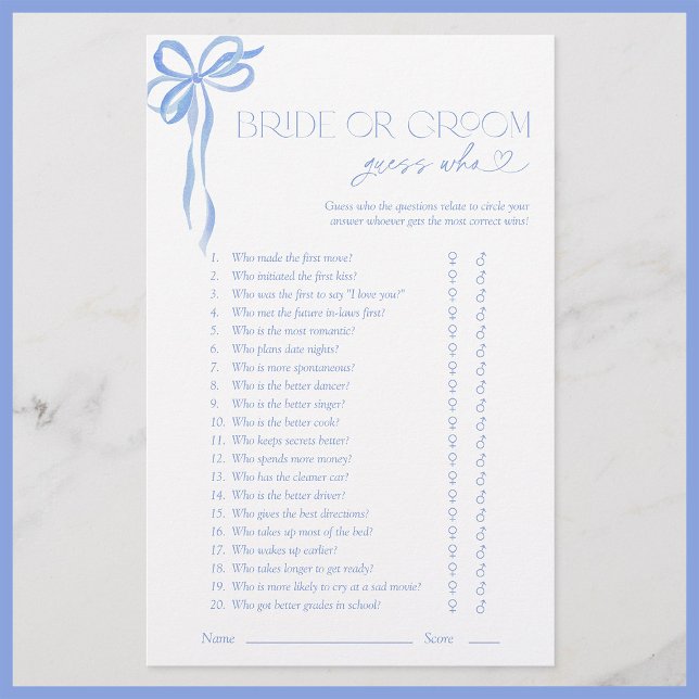 Bride Or Groom Guess Who Blue Bow Shower Game (Creator Uploaded)