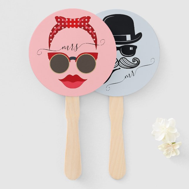 Bride or Groom Mr Mrs Wedding Game Hand Fan (Front and Back)