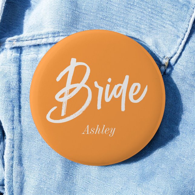 Bride Orange White Wedding Script 6 Cm Round Badge (Creator Uploaded)