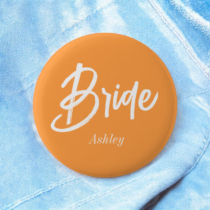 Bride Orange White Wedding Script 6 Cm Round Badge