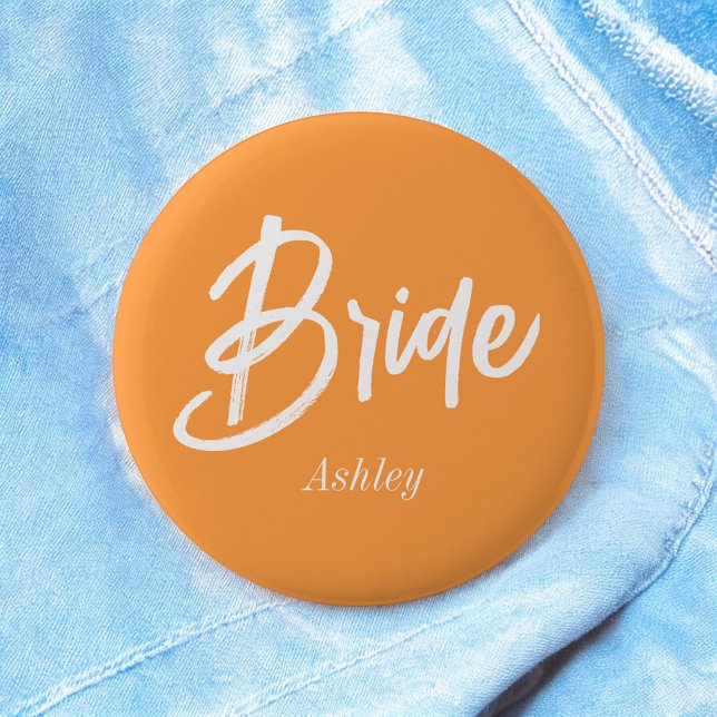Bride Orange White Wedding Script 6 Cm Round Badge (Creator Uploaded)