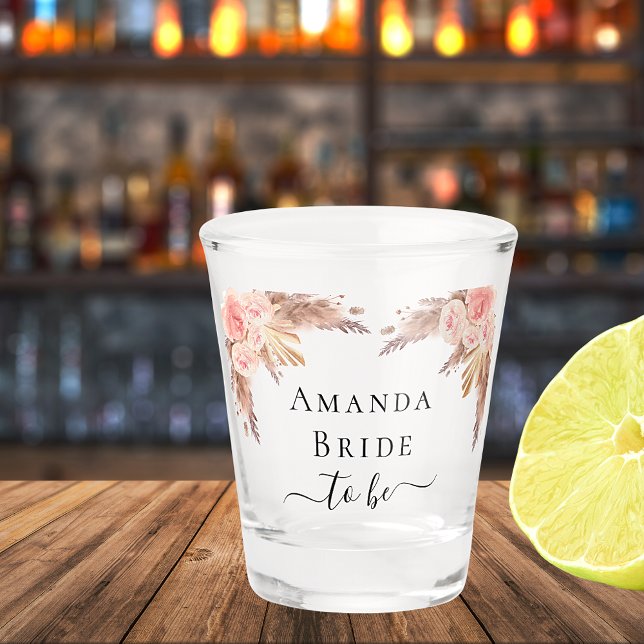 Bride pampas grass blush pink flowers shot glass (Creator Uploaded)