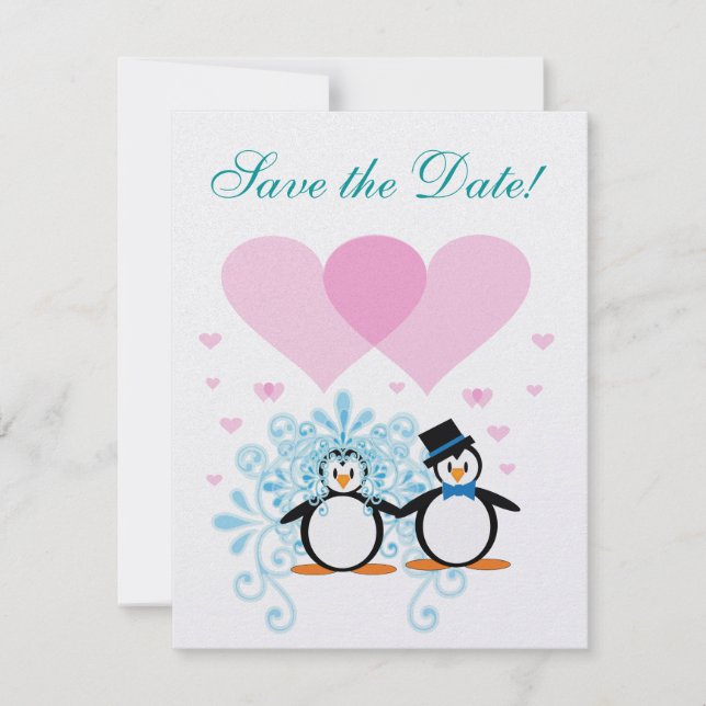 Bride Penguin Save the Date Invitation (Front)