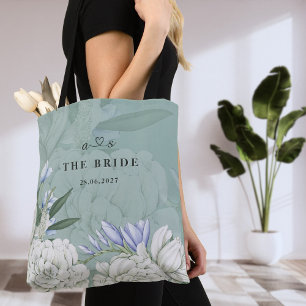 Bride Peony   Sage Green & White Botanical Wedding Tote Bag