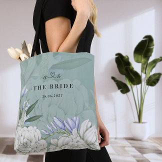 Bride Peony | Sage Green & White Botanical Wedding Tote Bag