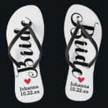 Bride Personalised Wedding Pick Your Colour Thongs<br><div class="desc">Walk in comfort on your wedding day with these personalised flip flops. These can be customised with a bride's name and wedding date. The background is white, however you can change the colour by clicking on Customise It. Because of the dark text, this design looks best with a light coloured...</div>