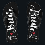 Bride Personalised Wedding Pick Your Colour Thongs<br><div class="desc">Walk in comfort on your wedding day with these personalised flip flops. These can be customised with a bride's name and wedding date. The background is black, however you can change the colour by clicking on Customise It. Because of the white text, this design looks best with a dark background....</div>