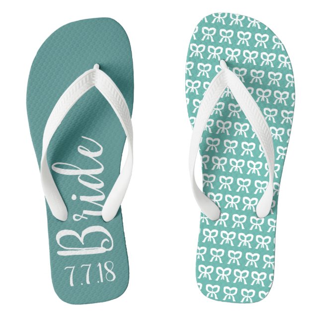 Bride Personalised Wedding Turquoise Flip Flops (Footbed)