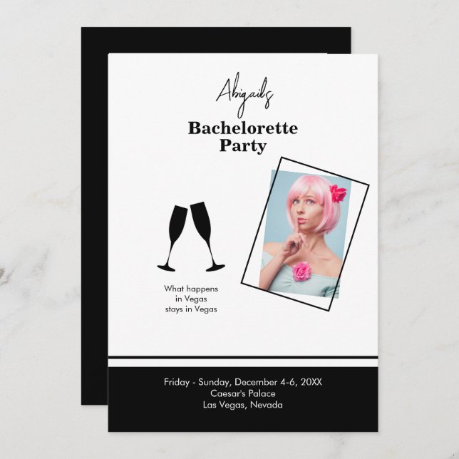 Bride Photo B/W Destination Bachelorette Party  In Invitation (Front/Back)