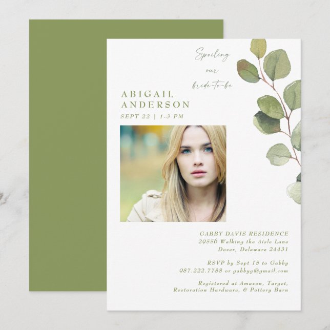 Bride Photo Green Spoiling our Bride-to-be Shower  Invitation (Front/Back)