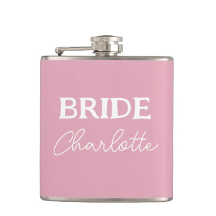 Bride Pink And White Personalised Name Hip Flask