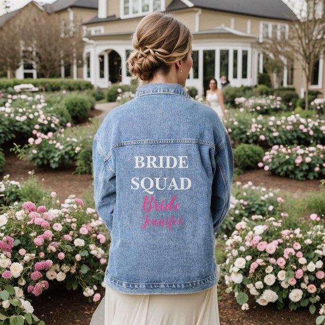 Bride Pink Custom Name Wedding Bachelorette  Denim Jacket (Wedding Back)