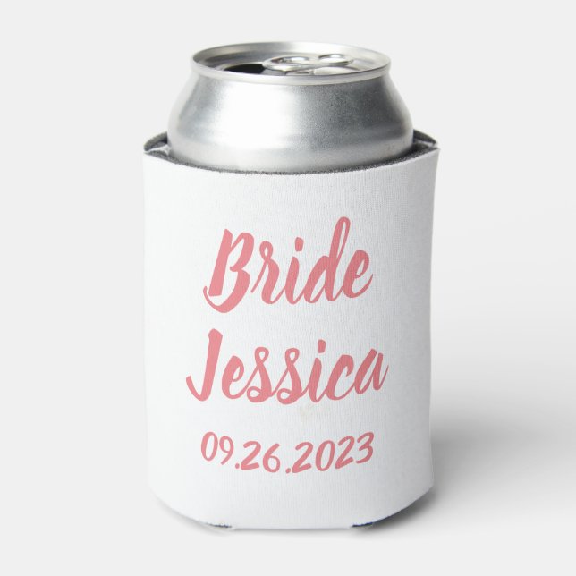 Bride Pink Elegant Script Gifts Stylish Weddings Can Cooler (Can Front)