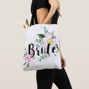 Bride Pink Floral Watercolor Wedding Bridal Shower Tote Bag