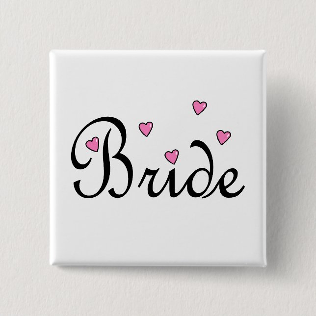 Bride Pink Hearts 15 Cm Square Badge (Front)