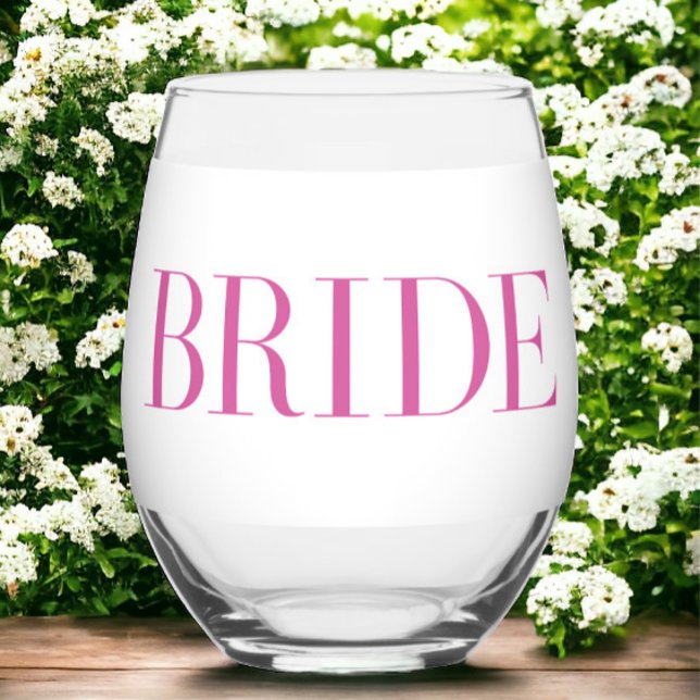 Bride Pink Modern Personalised Stemless Wine Glass (Creator Uploaded)