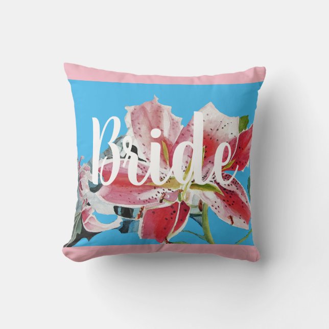 Bride Pink Retro Lily floral Wedding Decor Cushion (Front)