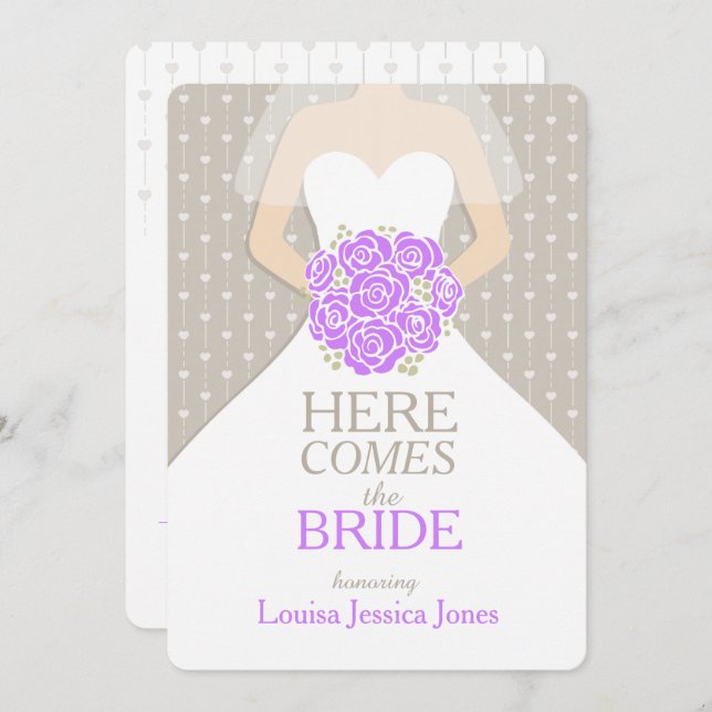 Bride purple bouquet graphic bridal shower invite (Front/Back)
