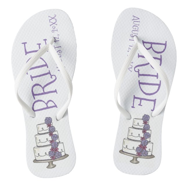 BRIDE Purple Wedding Floral Cake Bridal Shower Thongs (Footbed)