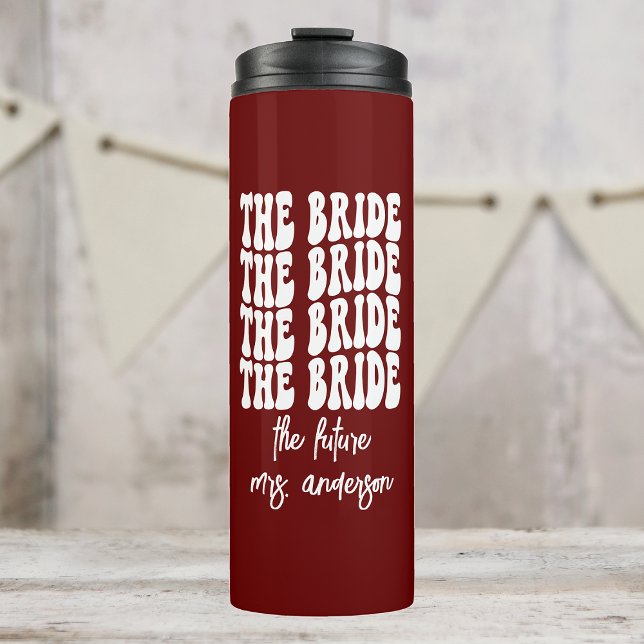 Bride Red Groovy Retro Personalised Bachelorette Thermal Tumbler (Creator Uploaded)