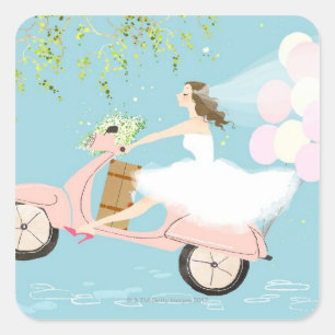 Bride Riding a Scooter Square Sticker