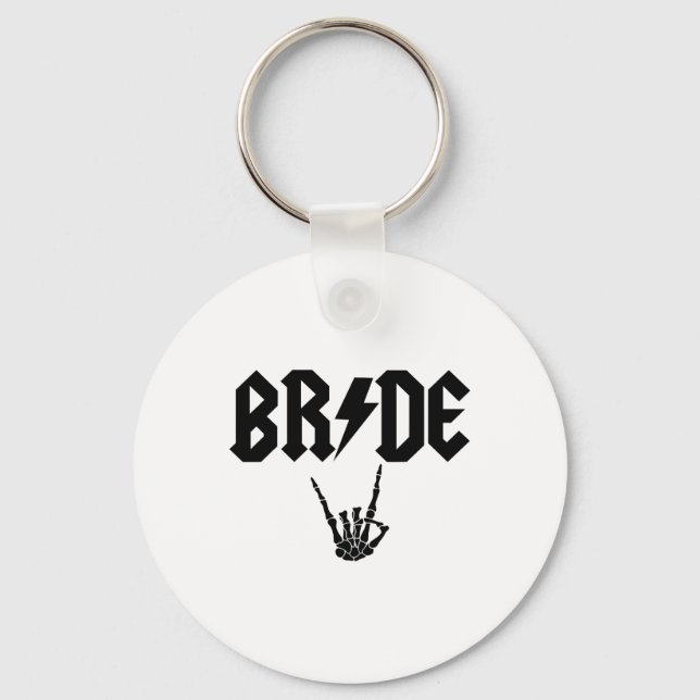 Bride Rock N Roll Skeleton Hand Halloween Bachelor Key Ring (Front)
