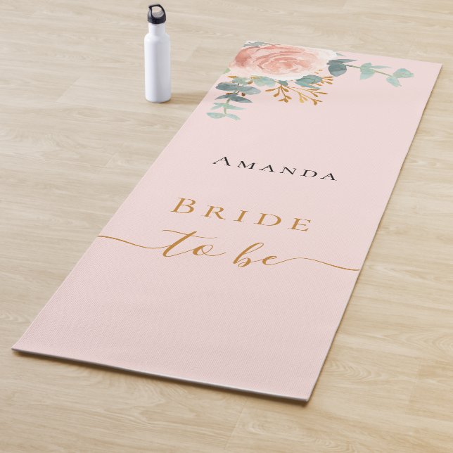 Bride rose gold floral eucalyptus bachelorette yoga mat (In Situ)