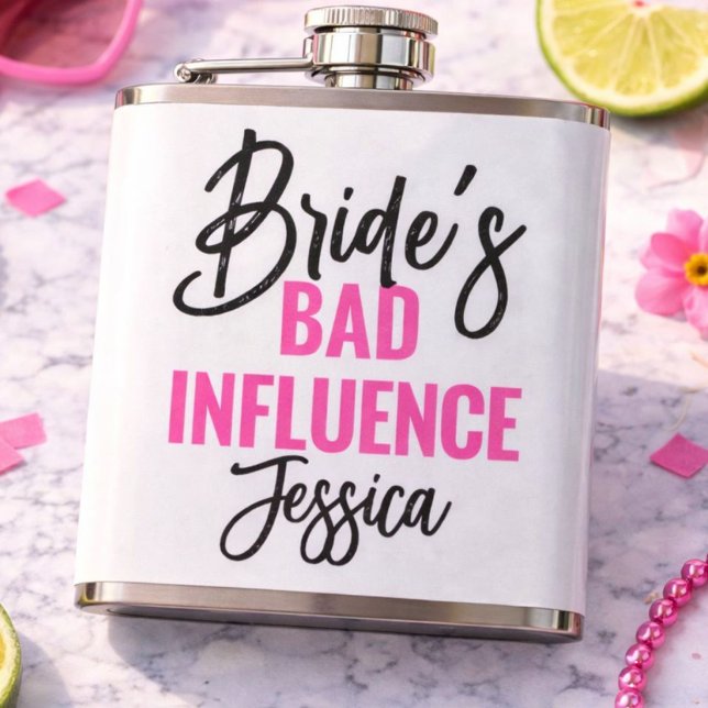Bride’s Bad Influence Custom Bachelorette Party Hip Flask (Creator Uploaded)