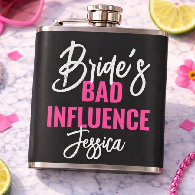 Bride’s Bad Influence Custom Bachelorette Party Hip Flask (Creator Uploaded)