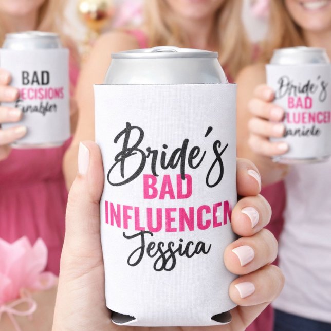 Bride’s Bad Influence Custom Bachelorette Party Seltzer Can Cooler (Creator Uploaded)