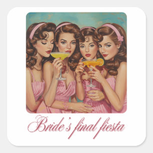 Bride’s Final Fiesta Retro Girly Margarita Square Sticker