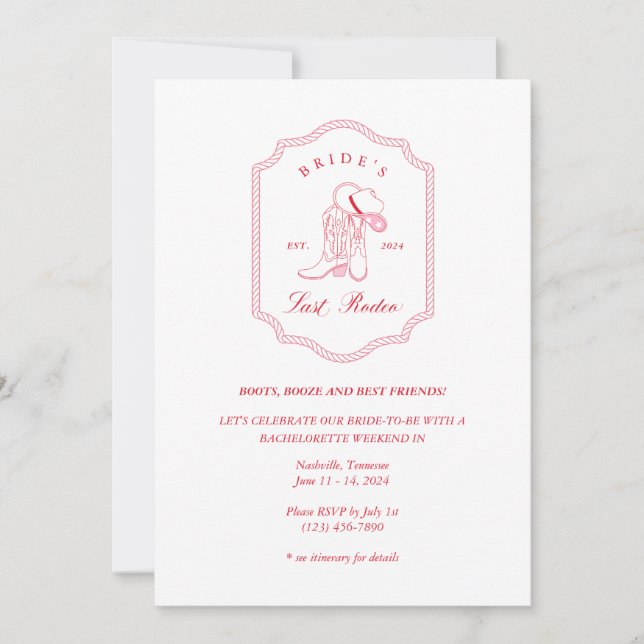 Bride’s Last Rodeo Bachelorette Invitation (Front)