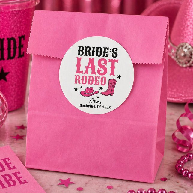 Bride’s Last Rodeo Western Bachelorette Favour Classic Round Sticker (Creator Uploaded)