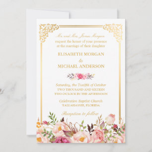 Bride’s Parents Vintage Gold Frame Floral Wedding Invitation