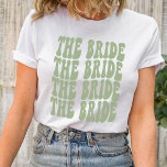 Bride Sage Green Customised Matching Bridal Party T-Shirt<br><div class="desc">Are you looking for a unique and fun way to celebrate your bachelorette party? Why not go with a personalised t-shirt theme? With our retro The Bride personalised sage green t-shirt, you can have all of your bridal party matched up in style! Not only will this shirt be a great...</div>